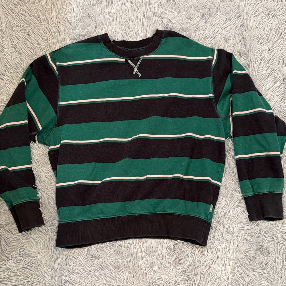 Women's Urban Outfitters Green, Navy and Pink Striped Crewneck Sweater - Picture 3 of 8